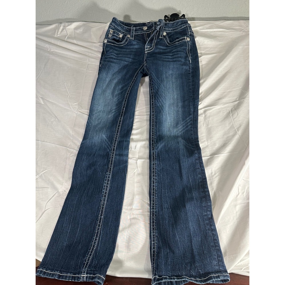 Miss Me Bootcut Jeans Dark Wash Embellished Sequin Flap Pocket Size 23